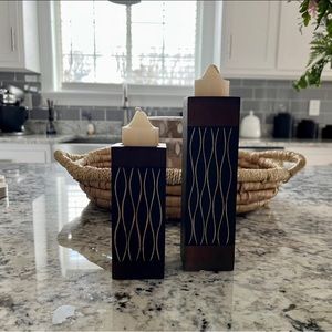 Like New! Handcarved Mango Wood Candle Holders!
